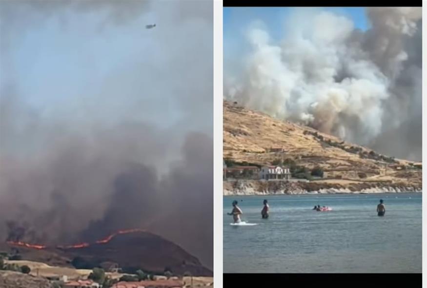 Φωτιά τώρα στην περιοχή Θάνος της Λήμνου (screenshot)