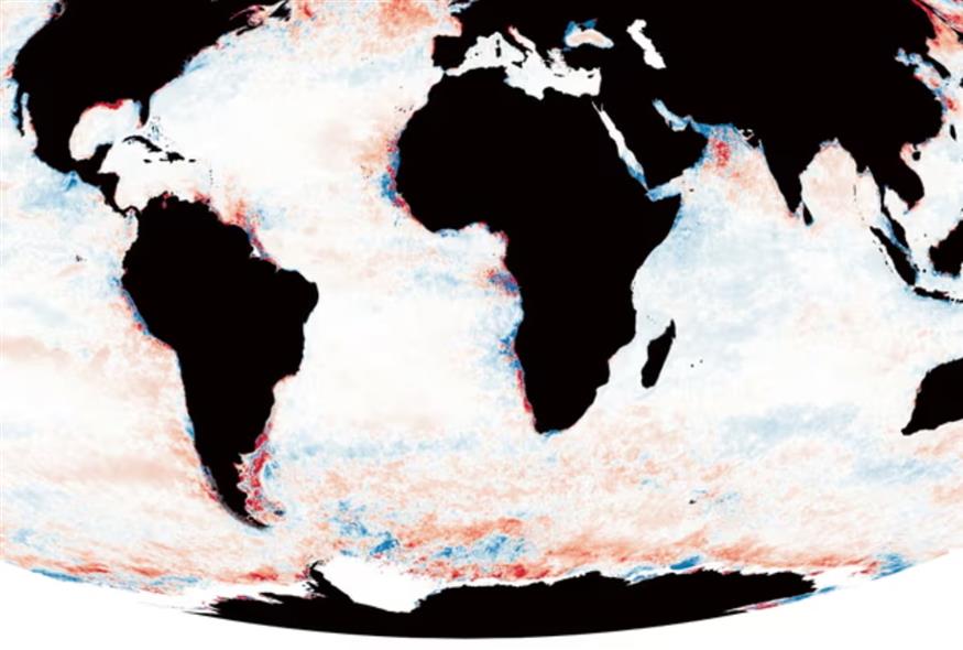Αλλαγές στις παγκόσμιες φωτικές ζώνες μεταξύ 2003 και 2022 - Eκείνες που γίνονται πιο φωτεινές εμφανίζονται με κόκκινο και μπλε (Global Change Biology/Dr Thomas Davies)