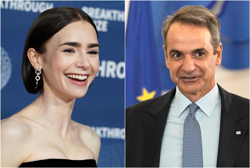 Λίλι Κόλινς - Κυριάκος Μητσοτάκης (AP)