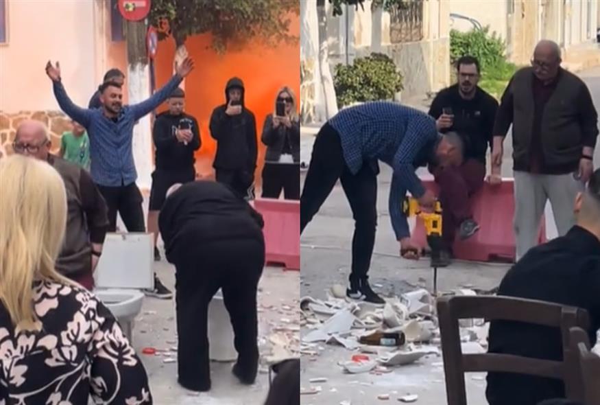 Ξέμειναν από πιάτα και άρχισαν να σπάνε... λεκάνες σε γλέντι στην Εύβοια (screenshot)