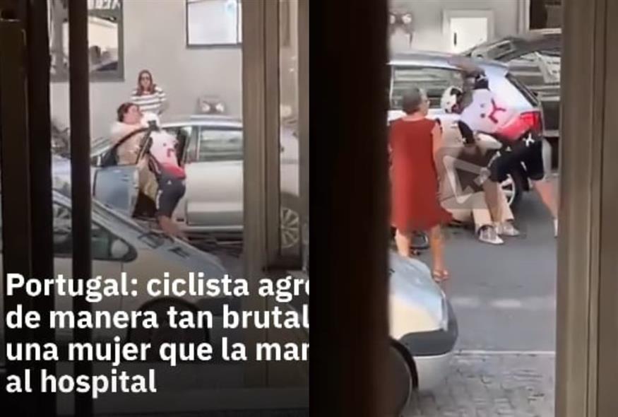 Πορτογαλία: Άγρια επίθεση ποδηλάτη σε οδηγό (screenshot)