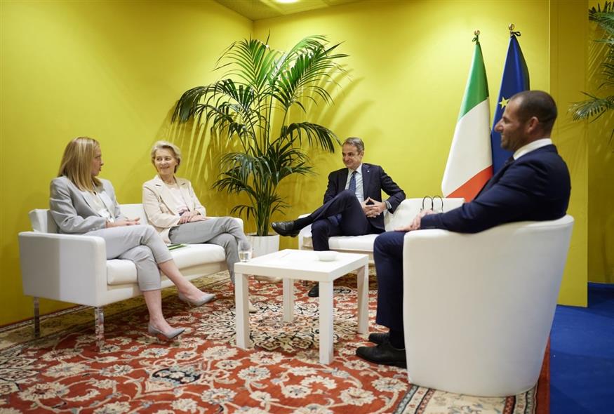 Συνάντηση Μητσοτάκη με Φον ντερ Λάιεν και Μελόνι (EUROKINISSI)