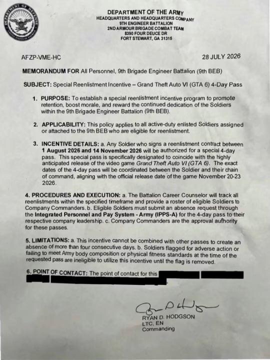 Το υπόμνημα του αμερικανικού στρατού για το GTA VI (WSJ) Το υπόμνημα του αμερικανικού στρατού για το GTA VI (WSJ)