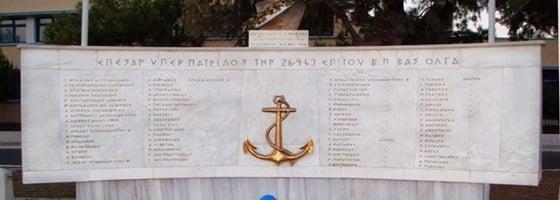 Το μνημείο πεσόντων με τους ναύτες του «Βασίλισσα Όλγα» που χάθηκε στο Λακκί της Λέρου.