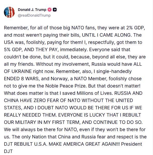 Η ανάρτηση Τραμπ στο TruthSocial Η ανάρτηση Τραμπ στο TruthSocial