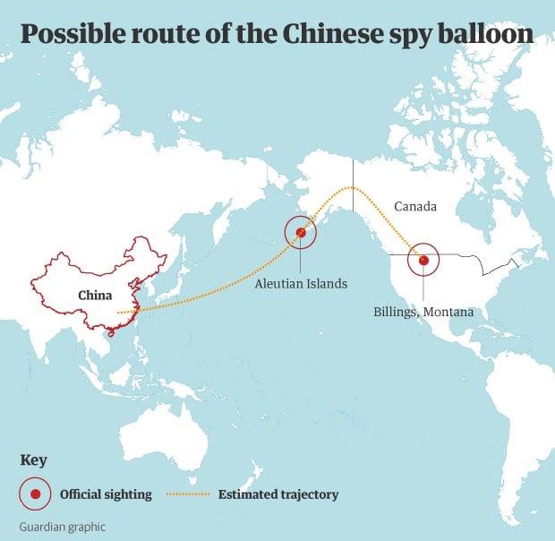 Η πιθανή πορεία του κινεζικού κατασκοπευτικού αερόστατου
