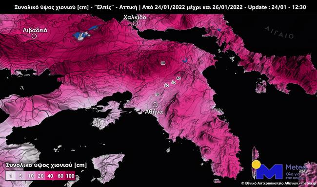 χάρτης meteo για χιόνια στην Αττική