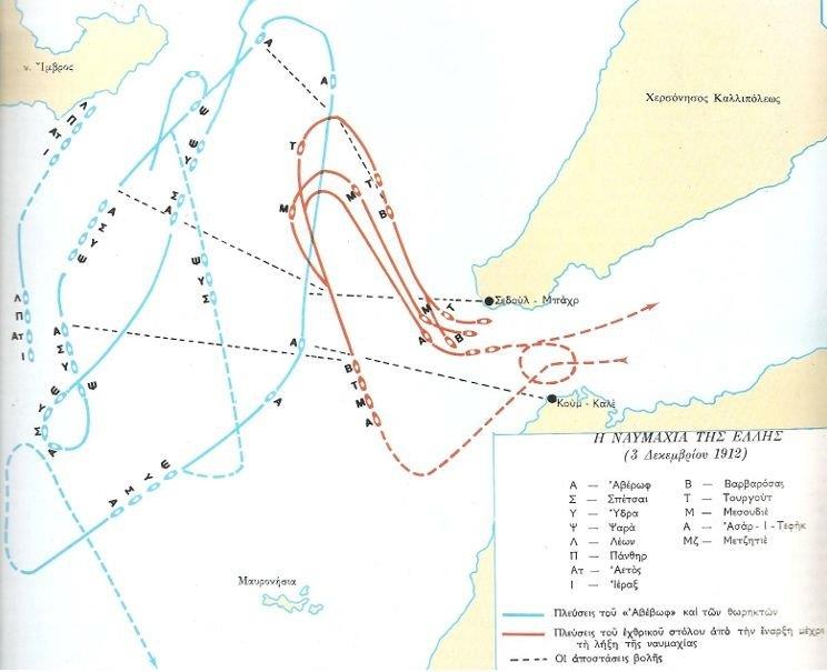 O xάρτης των Δαρδανελίων και οι κινήσεις του ελληνικού και του τουρκικού στόλου