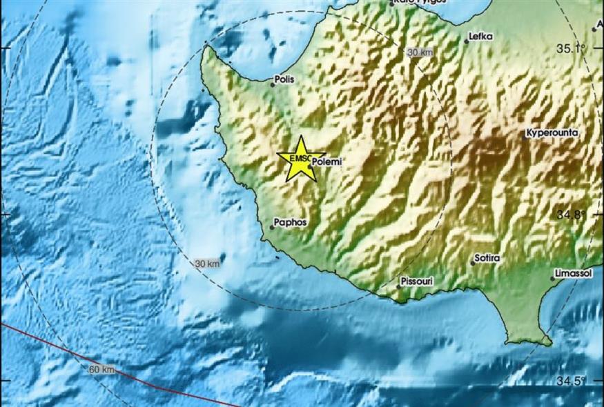 Σεισμός στην Κύπρο (Ευρωμεσογειακό Σεισμολογικό Κέντρο)
