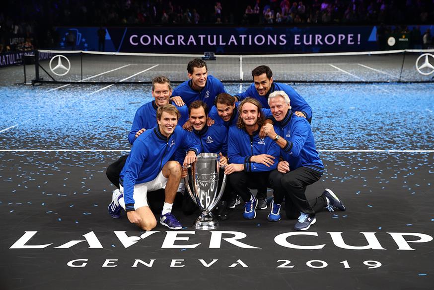 Η ομάδα της Ευρώπης με την κούπα του Laver Cup