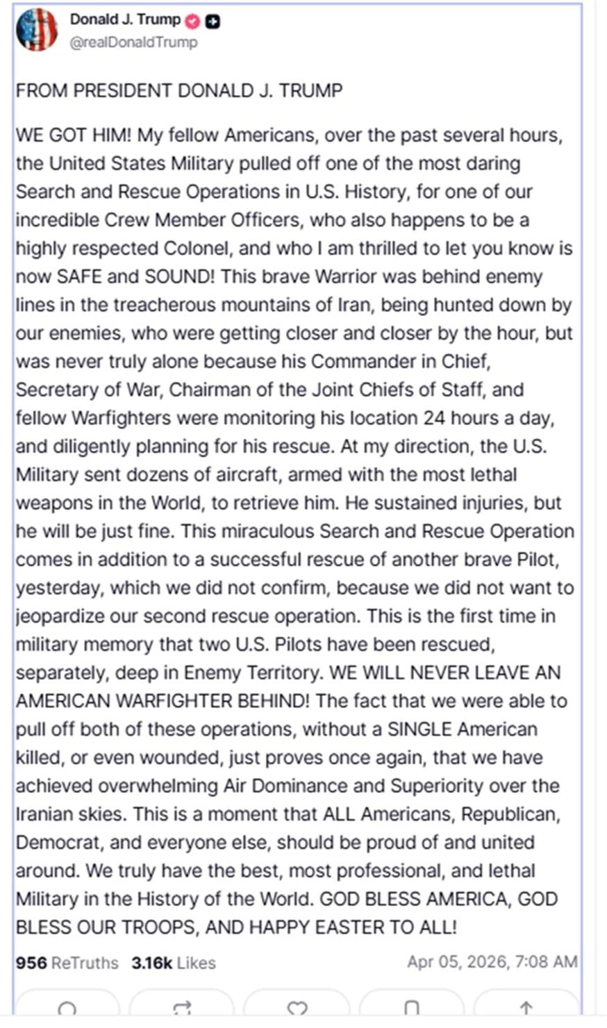 Η ανάρτηση Τραμπ στο Truth Social Η ανάρτηση Τραμπ στο Truth Social