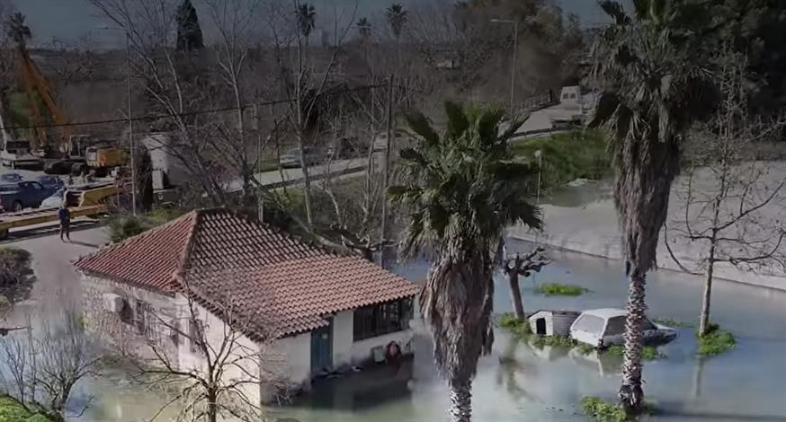 Εικόνες από drone στο Βαρθολομιό μετά τις πλημμύρες από τον Πηνειό (screenshot)