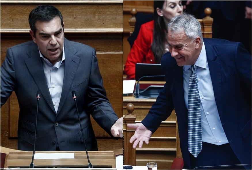 Ο Αλέξης Τσίπρας και ο Μάκης Βορίδης στη Βουλή (Eurokinissi)