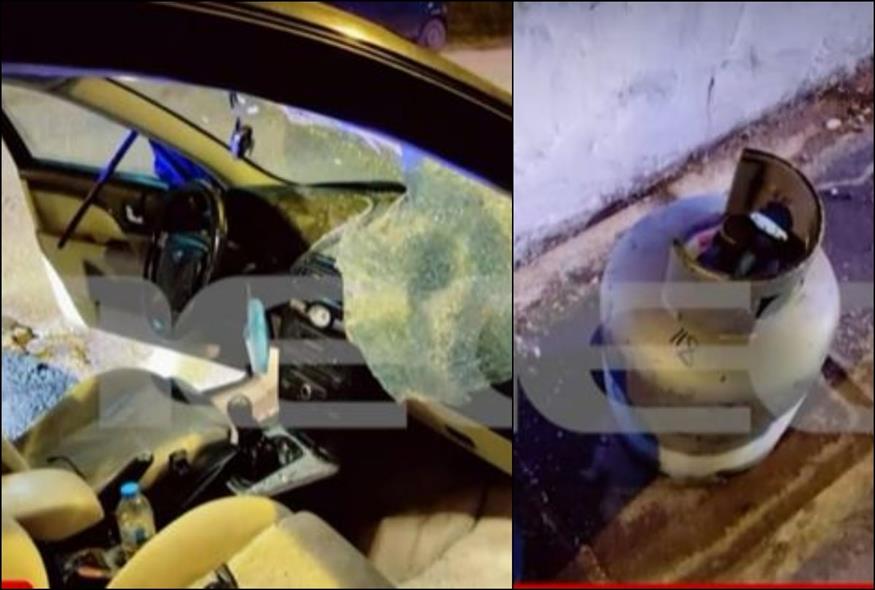 Το αυτοκίνητο και η φιάλη υγραερίου του πατέρα που αποπειράθηκε να αυτοκτονήσει μαζί με τα παιδιά του στη Θεσσαλονίκη (Screenshots/Mega)
