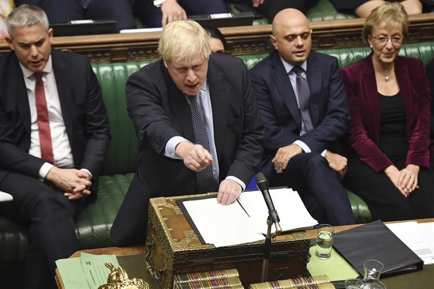 Ο Μπόρις τζόνσον στο βρετανικό Κοινοβούλιο (Jessica Taylor/House of Commons via AP)