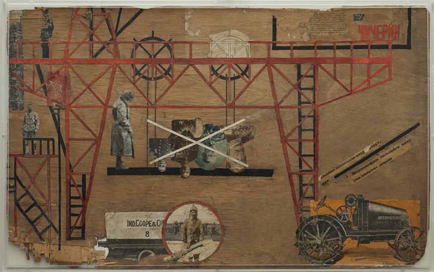 Λιουμπόβ Ποπόβα, Μελέτη για το σκηνικό του έργου «Γη σε Αναβρασμό», 1923, Φωτομοντάζ και κολάζ σε κοντραπλακέ ©MOMus-Μουσείο Μοντέρνας Τέχνης-Συλλογή Κωστάκη