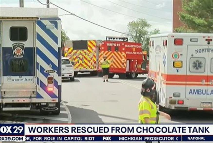 Η αποστολή διάσωσης έξω από το εργοστάσιο σοκολάτας στην Πενσιλβάνια (Video Capture)