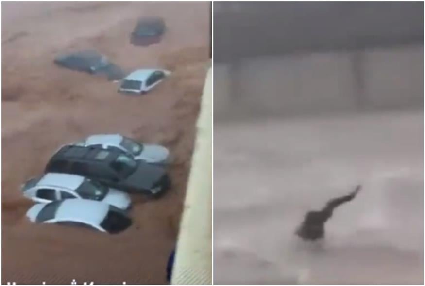 Αυτοκίνητα και ανθρώπους παρέσυρε στη Λιβύη η κακοκαιρία Daniel (Πηγή: X)