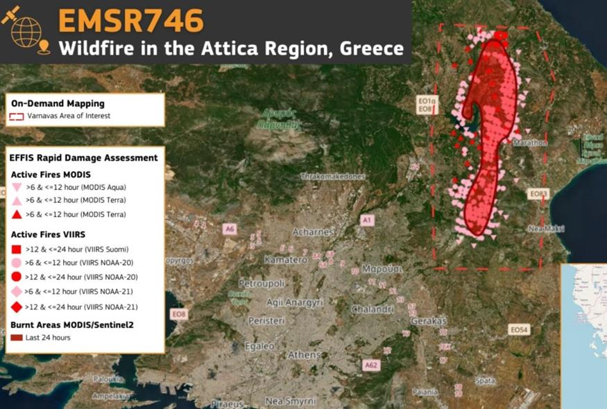 Φωτιά στην Αττική: Η έκταση της φωτιάς