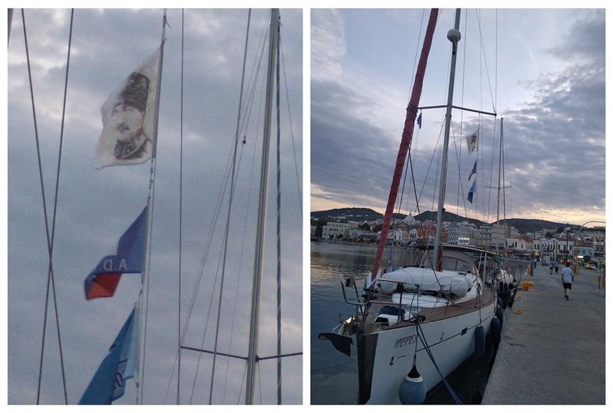 Πλοίο με σημαία του Κεμάλ στη Λέσβο (Facebook-Nikos Tallas)