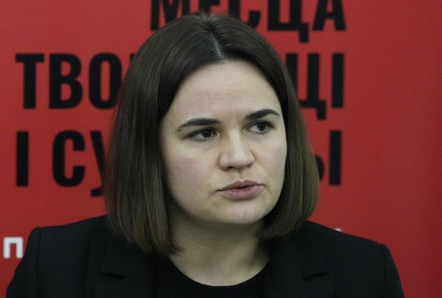 Η επικεφαλής της αντιπολίτευσης στη Λευκορωσία, Σβετλάνα Τιχανόφσκαγια (Associated Press)