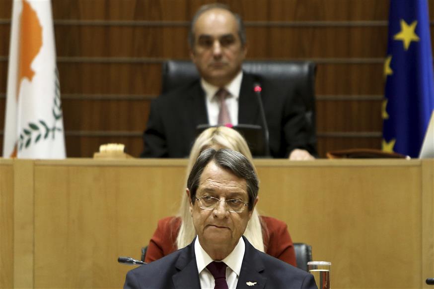 Cyprus' president Nicos Anastasiades speaks to the lawmakers/(AP Photo/Petros Karadjias)