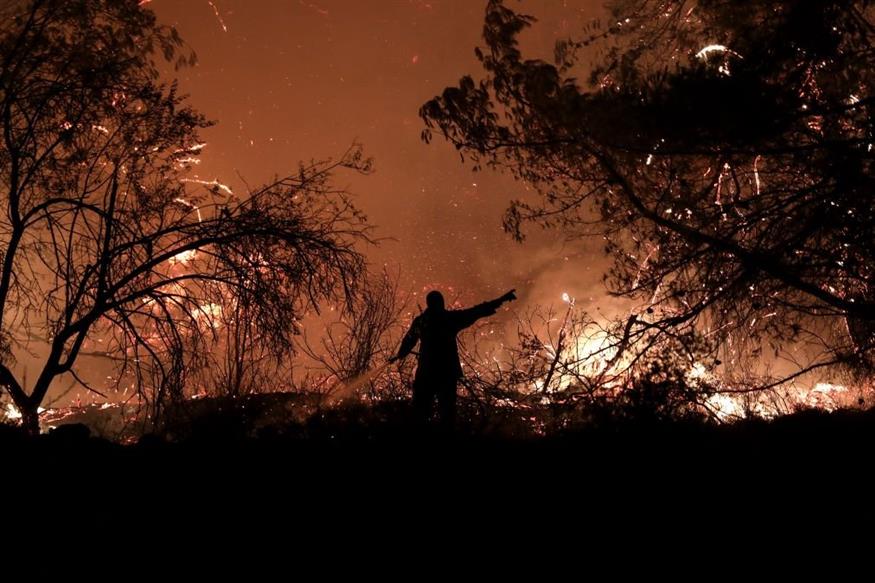 Πυροσβέστης την ώρα κατάσβεσης δασικής πυρκαγιάς/Associated Press