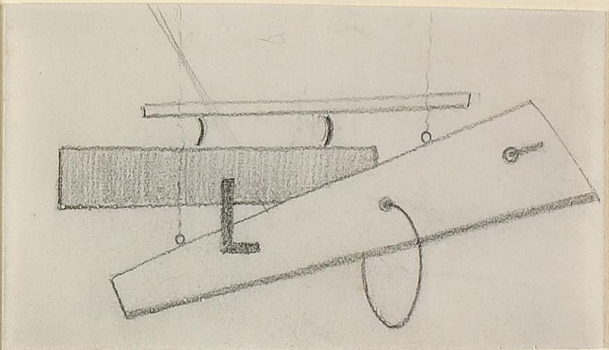 Ιβάν Κλιουν, Μελέτες για κρεμαστές κατασκευές, μολύβι σε χαρτί, 1915, @MOMus