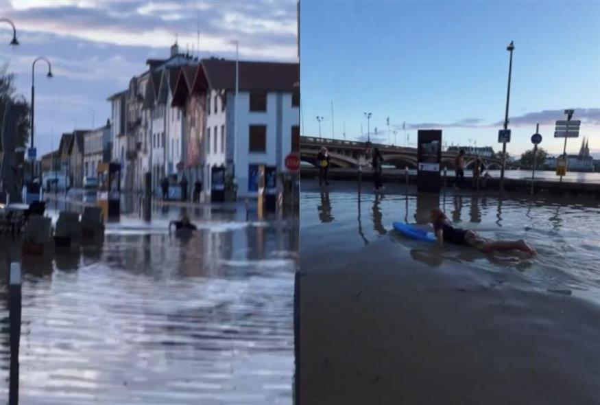 Γαλλία: Θαρραλέος τύπος βγήκε στην πλημμυρισμένη Μπαγιόν για... σερφ (Screenshots)