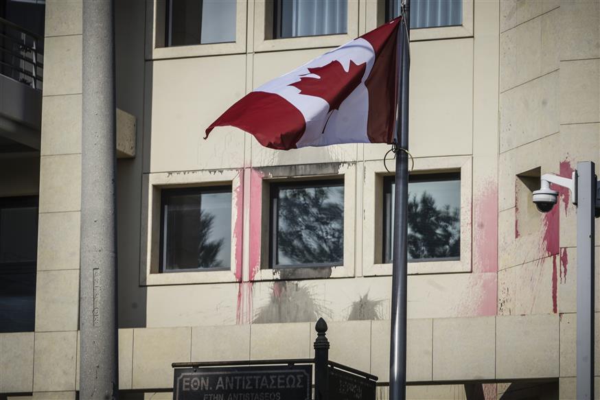 Επίθεση στην πρεσβεία του Καναδά σημειώθηκε τα ξημερώματα (EUROKINISSI/ΓΙΑΝΝΗΣ ΠΑΝΑΓΟΠΟΥΛΟΣ)
