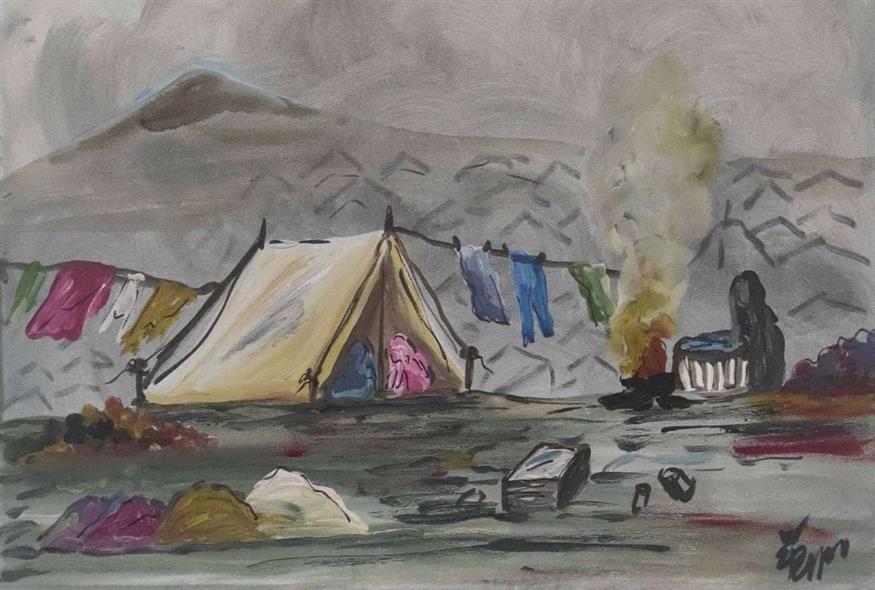 Καταυλισμός προσφύγων (Έργο της Ελένης Φέγγου/Η φωτογραφία παραχωρήθηκε στο ethnos.gr από τον Χρήστο Νάκη της ΜΚΟ «Πλησίον»)