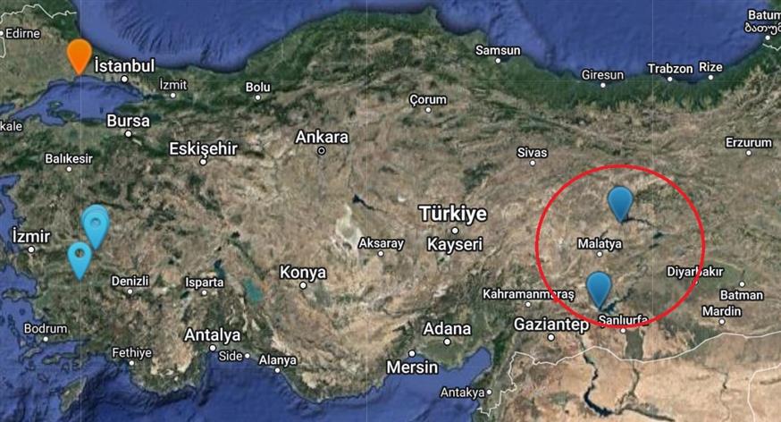 Δύο περιοχές στην Τουρκία που επισημαίνονταν ως επικίνδυνες, είναι μέσα στον χώρο που προκλήθηκε ο σεισμός της Δευτέρας