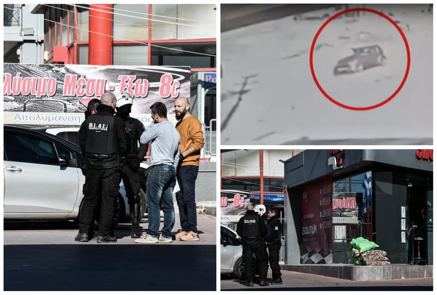 Στιγμιότυπα από το βενζινάδικο όπου σημειώθηκε το περιστατικό των πυροβολισμών/ΣΚΑΙ TV-Eurokinissi