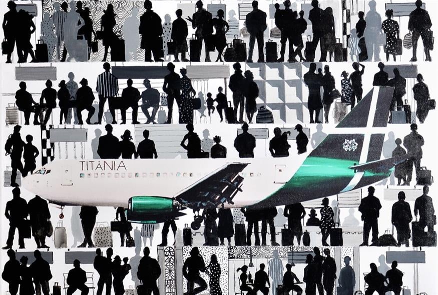 Βασίλης Καρακατσάνης, «TITANIA» - All Aboard (2025), μικτή τεχνική σε καμβά, 1.60 x 2.40μ (Copyright: Christos Simatos)