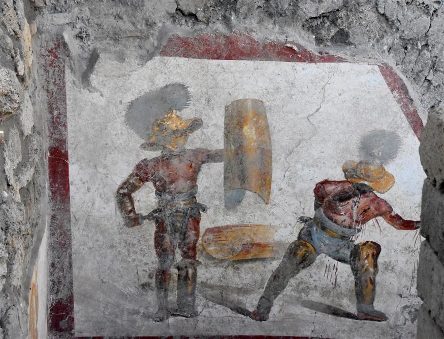Τοιχογραφία με μονομάχους στην Πομπηία/Pompeii - Parco Archeologico Facebook