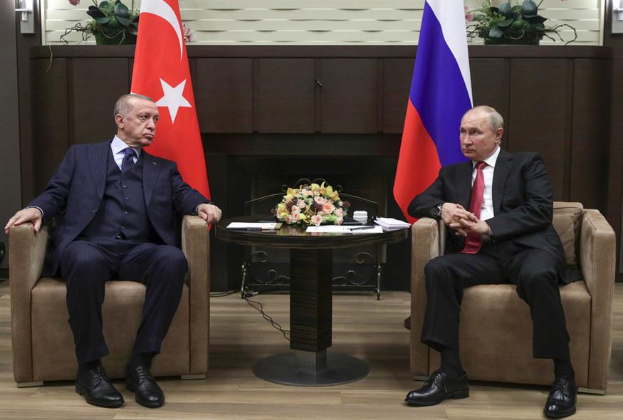 Ρετζέπ Ταγίπ Ερντογάν και Βλαντιμίρ Πούτιν / Vladimir Smirnov/Sputnik, Kremlin/Pool Photo via AP