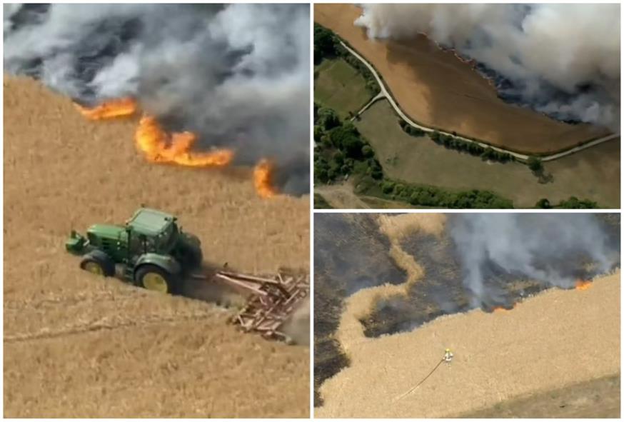 Στιγμιότυπο από την ηρωική προσπάθεια του αγρότη να περιορίσει τη φωτιά στο Κεντ της Βρετανίας/BBC-video caption