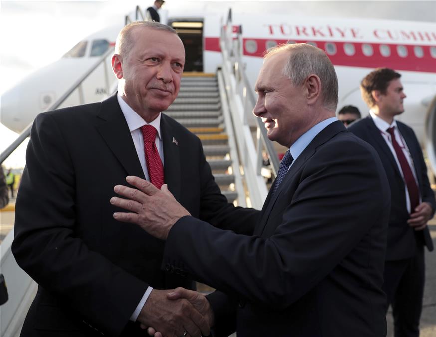 Οι Ερντογάν και Πούτιν (Presidential Press Service via AP, Pool)