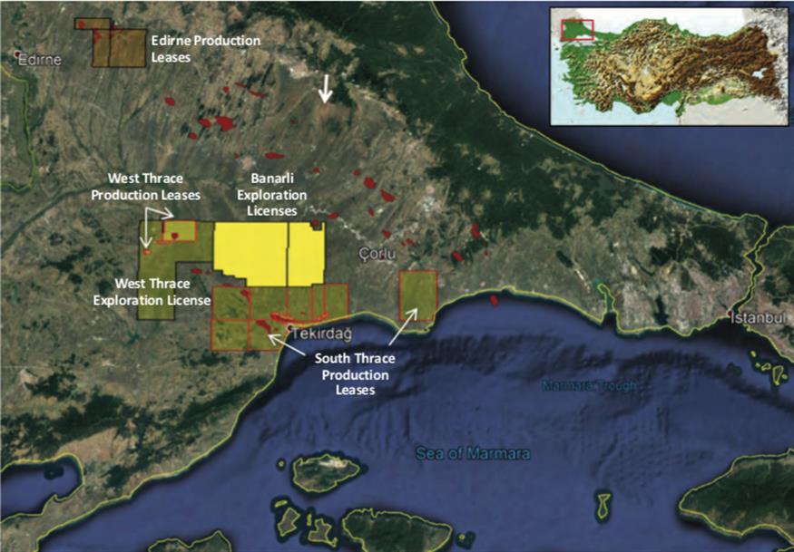 Ο χάρτης των κοιτασμάτων της Ανατολικής Θράκης στα οποία διαστηριοποιείται η Valeura Energy
