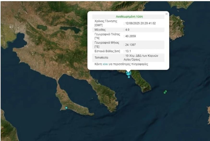Σεισμός 4 Ρίχτερ στις Καρυές Αγίου Όρους (Γεωδυναμικό Ινστιτούτο Αθηνών)