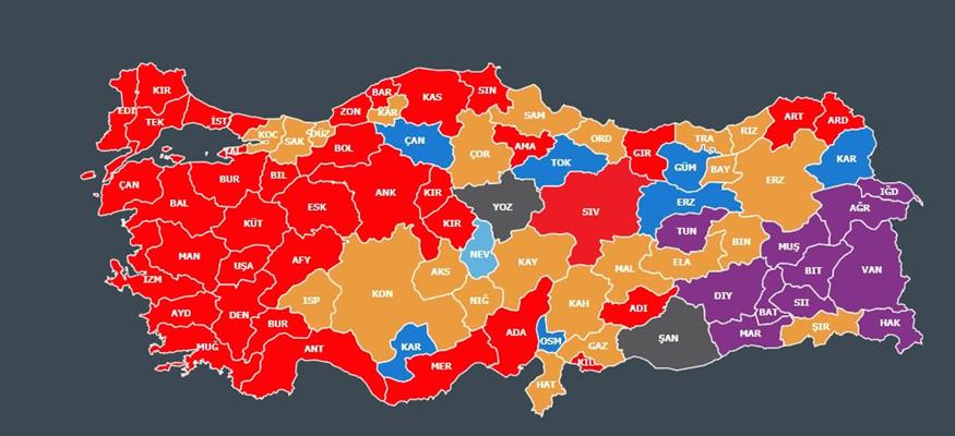 Αποτελέσματα εκλογών στην Τουρκία/χάρτης