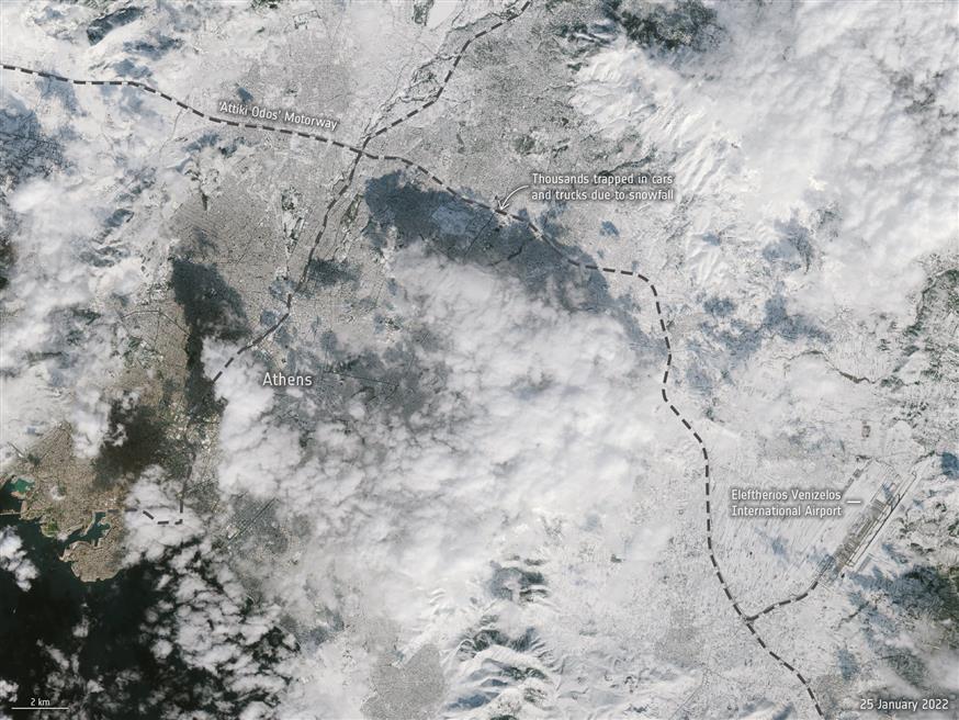 Δορυφορική εικόνα από την Αθήνα μετά το πέρασμα του χιονιά