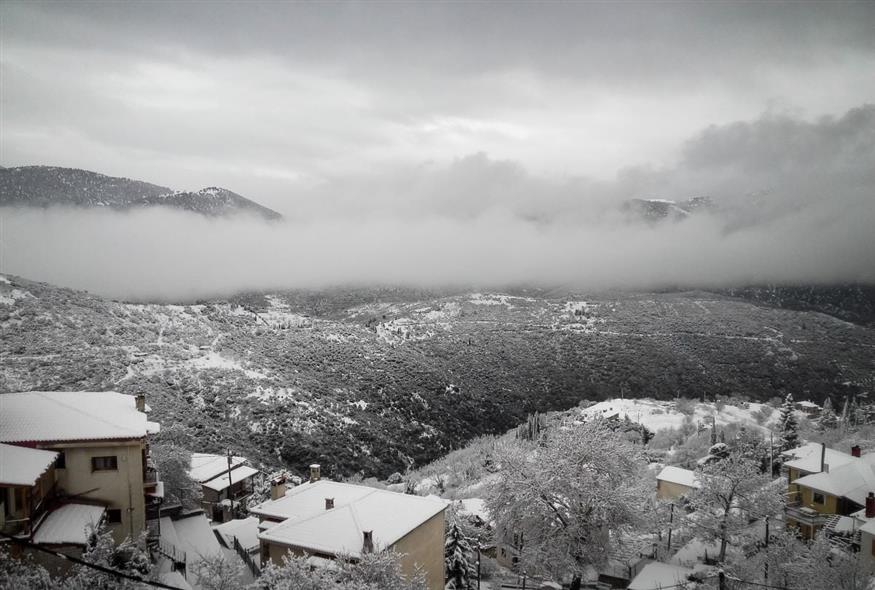 Εικόνα από την χιονισμένη Αράχωβα  (EUROKINISSI / ΚΩΣΤΑΣ ΚΑΤΣΙΜΠΑΣ)