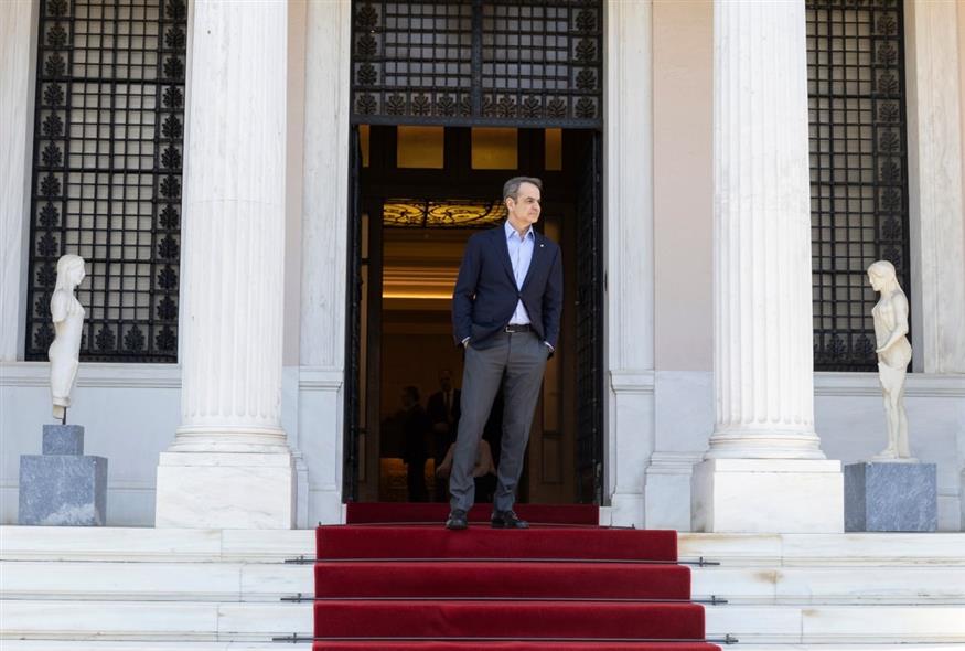 Ο Κυριάκος Μητσοτάκης στο Μαξίμου (AP Photo/Yorgos Karahalis)