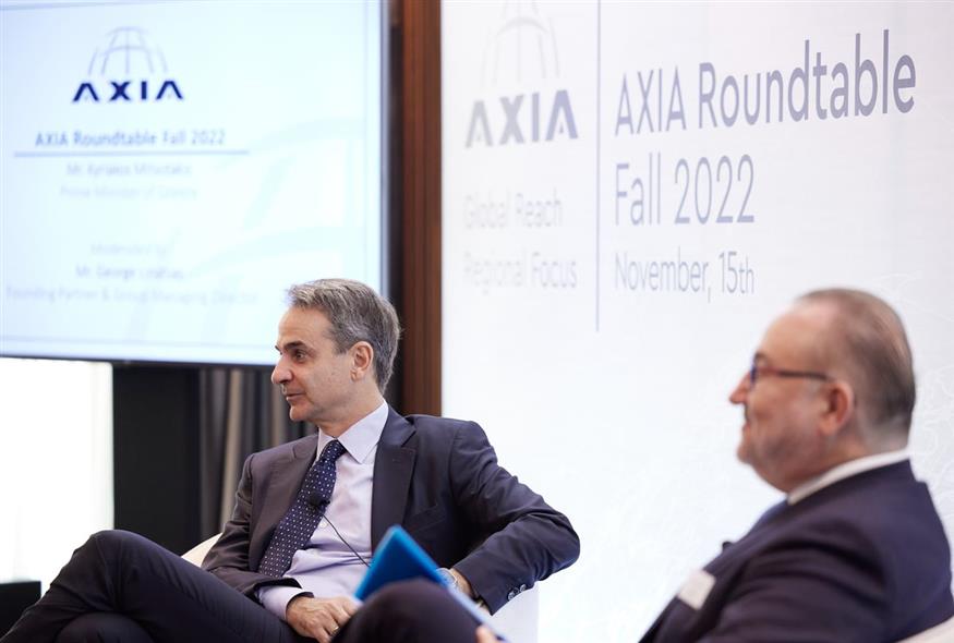 O πρωθυπουργός Κυριάκος Μητσοτάκης με τον συνιδρυτή και διευθύνοντα σύμβουλο του Ομίλου AXIA Ventures Group, Γιώργο Λινάτσα/EUROKINISSI