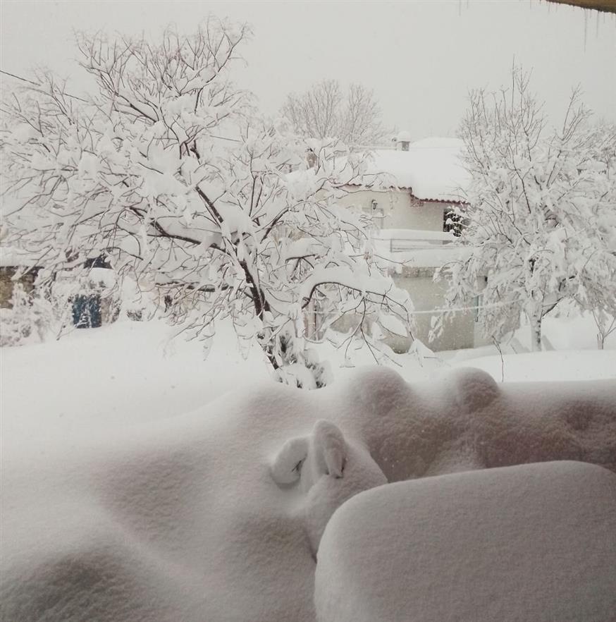 Το χωριό Αμέλαντες παραμένει αποκλεισμένο από το χιόνι