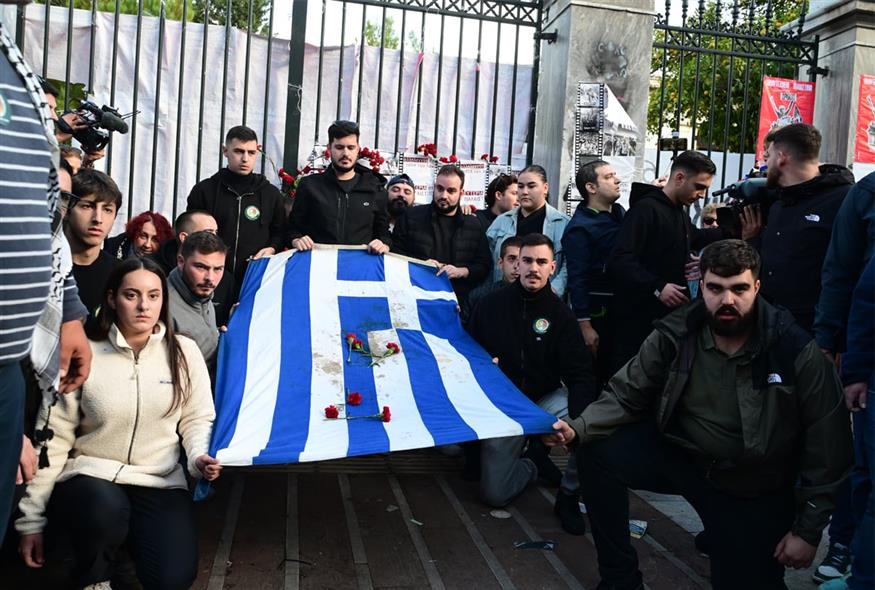 Η σημαία στην πορεία του Πολυτεχνείου