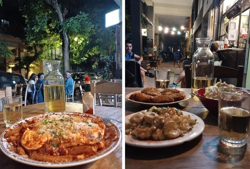 Τραπεζάκια στο πεζοδρόμιο, χαλαρή ατμόσφαιρα και νόστιμο φαγητό | © Χριστίνα Τσαμουρά