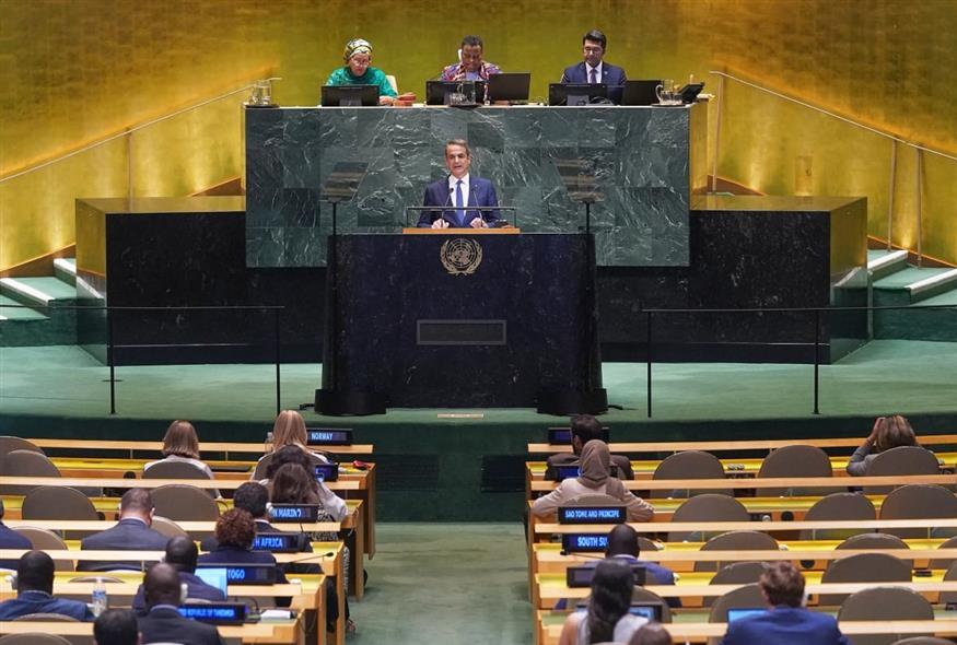 Ομιλία Μητσοτάκη στον ΟΗΕ (AP Photo/Richard Drew)