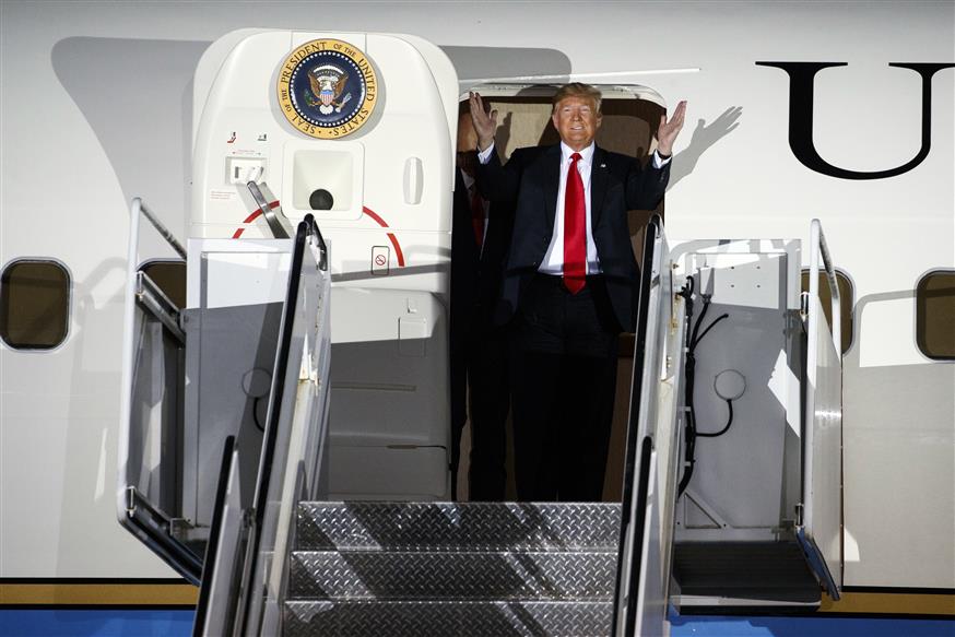 President Donald Trump arrives at Pensacola International Airport for a campaign rally, Saturday, Nov. 3, 2018, in Pensacola, Fla. (AP Photo/Evan Vucci)